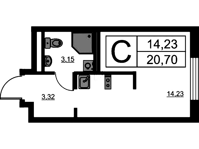 Квартира студия 20.7 м², 3/16 эт., ЖК «Avenue Apart Pulkovo»